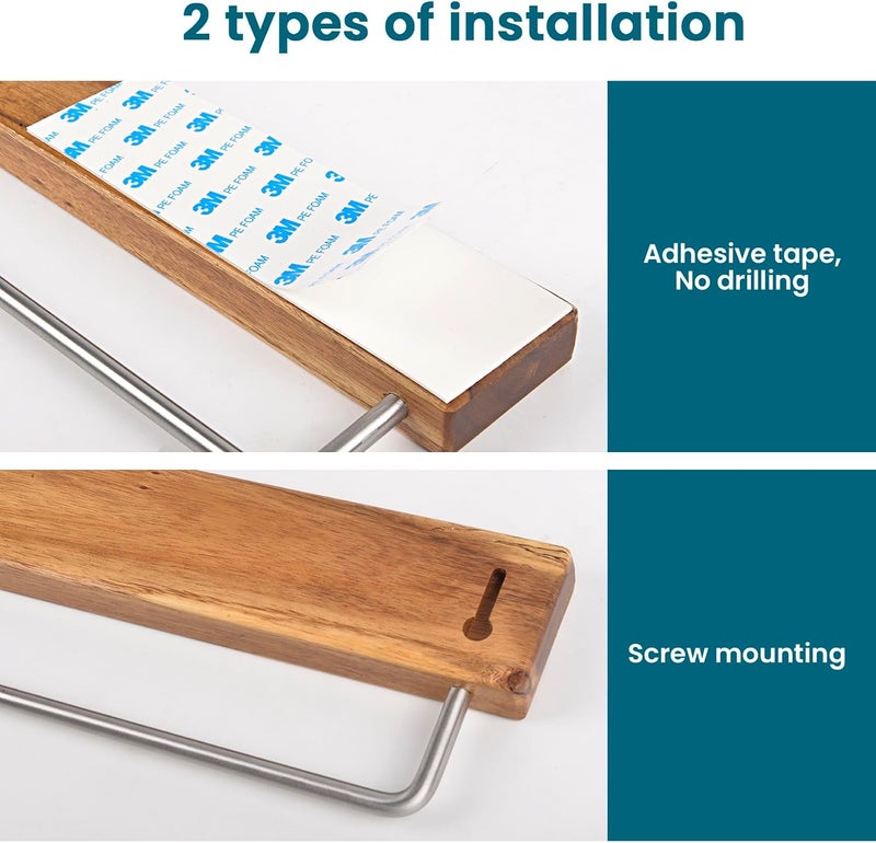 Nerien Magnetic Knife Holder Strip for Wall - 17" Acacia Wood Knife Magnetic Strip with 10pcs Hooks, No Drilling Knives Magnet Block Rack, Magnet Knives Storage Holders for Kitchen Utensil Organizer - Image 4